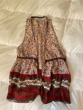 Boho y2K Floral Mixed Print Vest with Red Border